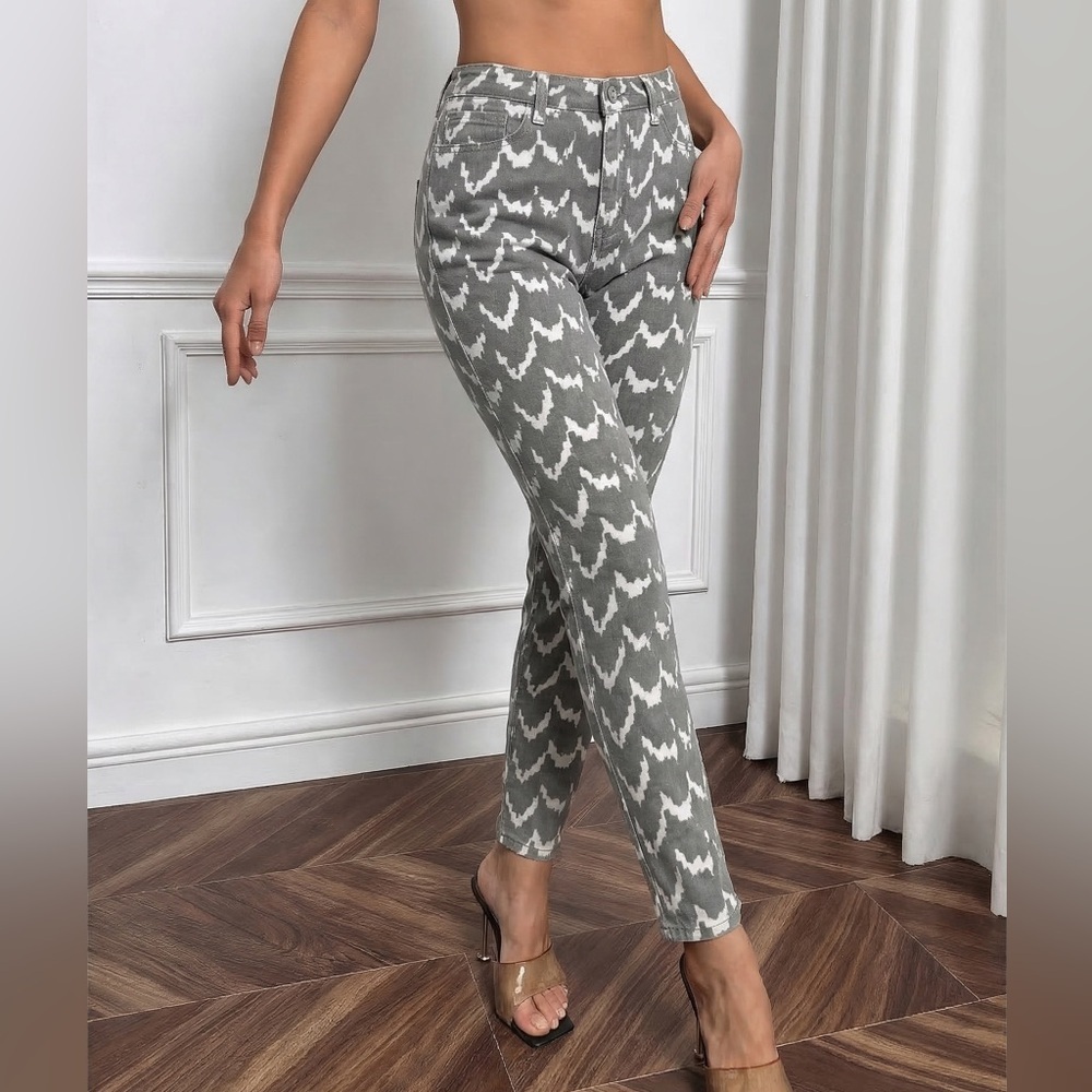New Mavi Alexa Ankle Mid Rise Skinny Print Jeans 28 (29x26.5) Gray White Womens